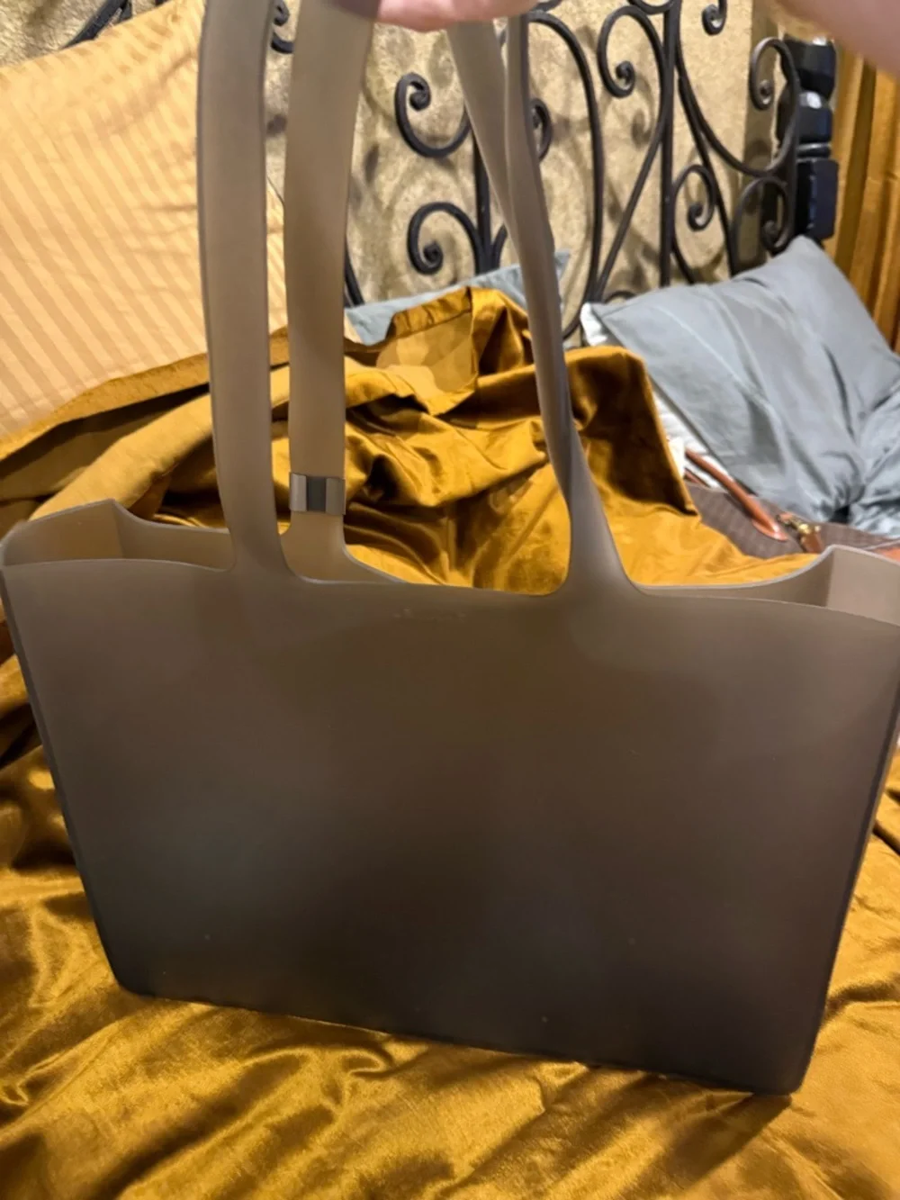 CHANEL Matte Gray Embossed Logo Shopper